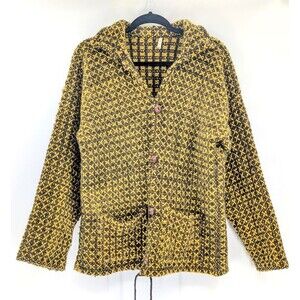 Ends Of The Earth 100% Wool Handmade in Ecuador Yellow Black Button Coat Size L